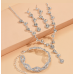 Women's Silver Color Fashion Wedding Jewelry Luxury Crystal Pearl Necklace/Bracelet/Ring/Earrings Ladies Jewelry Sets for Bridal - 794677171965