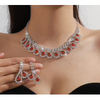 Women's Red Fashion Wedding Jewelry Luxury Crystal Pearl Necklace/Earrings Ladies Jewelry Sets for Bridal