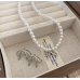 Women's Silver Fashion White Pearl Butterfly Wedding Jewelry Luxury Crystal Pearl Necklace/Earrings Ladies Jewelry Sets for Bridal - 794677171964