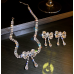 Women's White Fashion White Butterfly Wedding Jewelry Luxury Crystal Pearl Necklace/Earrings Ladies Jewelry Sets for Bridal - 794677171965
