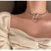 Women's White Fashion White Butterfly Wedding Jewelry Luxury Crystal Pearl Necklace/Earrings Ladies Jewelry Sets for Bridal - 794677171965