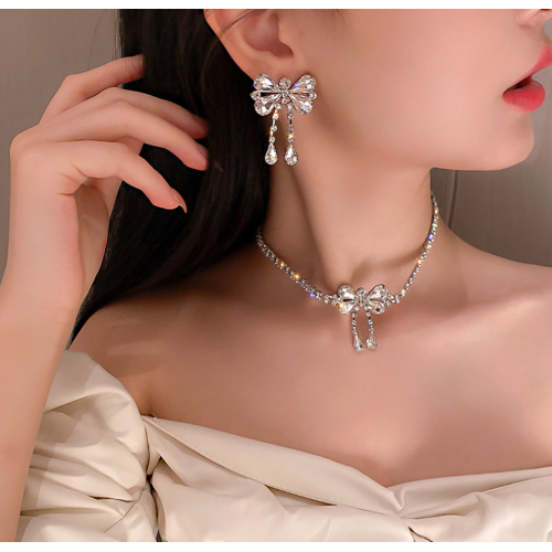 Women's White Fashion White Butterfly Wedding Jewelry Luxury Crystal Pearl Necklace/Earrings Ladies Jewelry Sets for Bridal - 794677171965