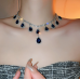 Women's Blue Fashion Wedding Jewelry Luxury Crystal Pearl Necklace/Earrings Ladies Jewelry Sets for Bridal - 794677171962