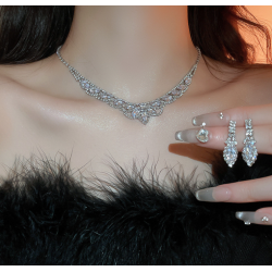 Women's White Fashion Wedding Jewelry Luxury Crystal Pearl Necklace/Earrings Ladies Jewelry Sets for Bridal