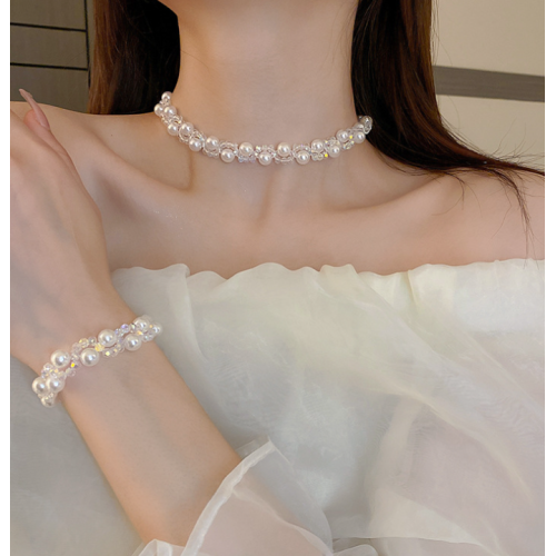 Women's Silver Pearl Fashion Wedding Jewelry Luxury Crystal Pearl Necklace/Earrings/Bracelet Ladies Jewelry Sets for Bridal - 794677171979