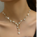 Women's Gold Color Fashion Wedding Jewelry Luxury Crystal Pearl Necklace/Bracelet/Ring/Earrings Ladies Jewelry Sets for Bridal - 794677171966
