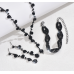 Women's Black Color Fashion Wedding Jewelry Luxury Crystal Pearl Necklace/Bracelet/Ring/Earrings Ladies Jewelry Sets for Bridal - 794677171967