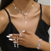 Women's Rose Gold Color Fashion Wedding Jewelry Luxury Crystal Pearl Necklace/Bracelet/Ring/Earrings Ladies Jewelry Sets for Bridal - 794677171968