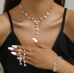 Women's Rose Gold Color Fashion Wedding Jewelry Luxury Crystal Pearl Necklace/Bracelet/Ring/Earrings Ladies Jewelry Sets for Bridal - 794677171968