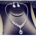 Women's Silver Color Fashion Wedding Jewelry Luxury Crystal Pearl Necklace/Earrings Ladies Jewelry Sets for Bridal - 794677171944