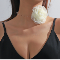 Gothic White Rose Flower Clavicle Chain Necklace for Women Adjustable Sexy Choker Mariage Jewelry Gift Fashion Accessories