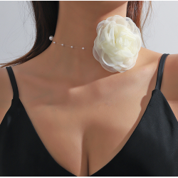 Gothic White Rose Flower Clavicle Chain Necklace for Women Adjustable Sexy Choker Mariage Jewelry Gift Fashion Accessories