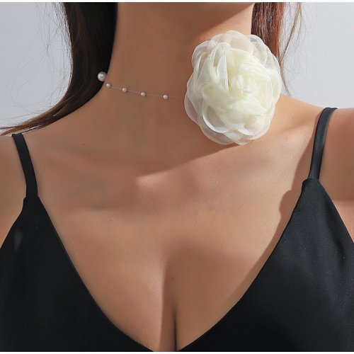 Gothic White Rose Flower Clavicle Chain Necklace for Women Adjustable Sexy Choker Mariage Jewelry Gift Fashion Accessories - 794677171998