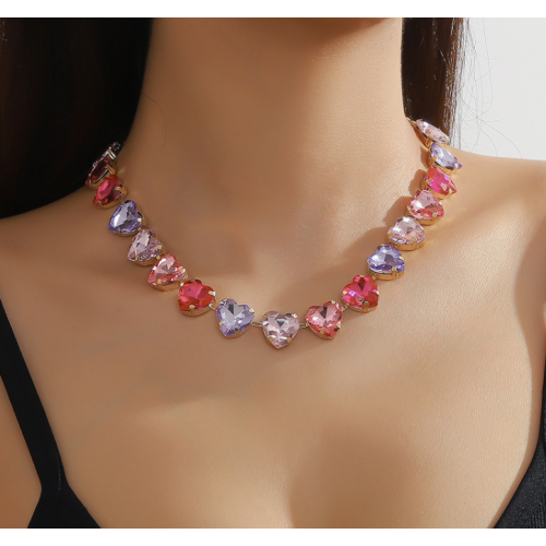 New Shiny Multicolor Heart Necklace Ladies Exquisite Clavicle Chain Necklace Jewelry for Ladies Gift - 794677172000
