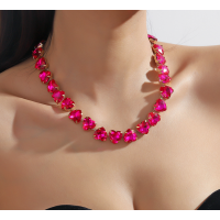 New Shiny Rose Pink Heart Necklace Ladies Exquisite Clavicle Chain Necklace Jewelry for Ladies Gift