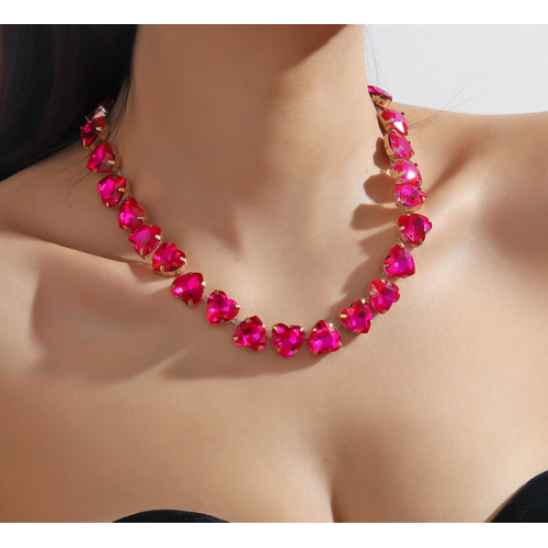 New Shiny Rose Pink Heart Necklace Ladies Exquisite Clavicle Chain Necklace Jewelry for Ladies Gift - 794677172001