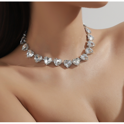 New Shiny Silver Heart Necklace Ladies Exquisite Clavicle Chain Necklace Jewelry for Ladies Gift - 794677172002