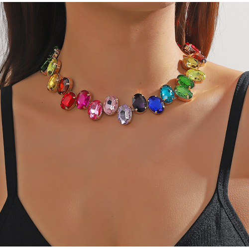 New Shiny Multicolor Heart Necklace Ladies Exquisite Clavicle Chain Necklace Jewelry for Ladies Gift - 794677172004