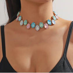 New Shiny Blue Heart Necklace Ladies Exquisite Clavicle Chain Necklace Jewelry for Ladies Gift