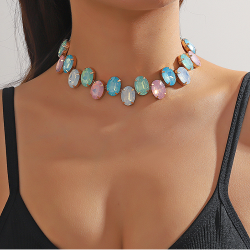 New Shiny Blue Heart Necklace Ladies Exquisite Clavicle Chain Necklace Jewelry for Ladies Gift - 794677172005