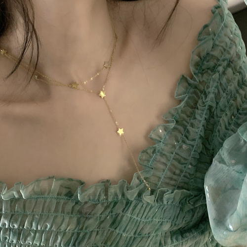 New Gold Star Necklace Double Tassel Ladies Exquisite Clavicle Chain Necklace Jewelry for Ladies Gift - 794677172008