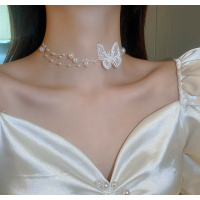 New White Pearl Butterfly Necklace Ladies Exquisite Clavicle Chain Necklace Jewelry for Ladies Gift