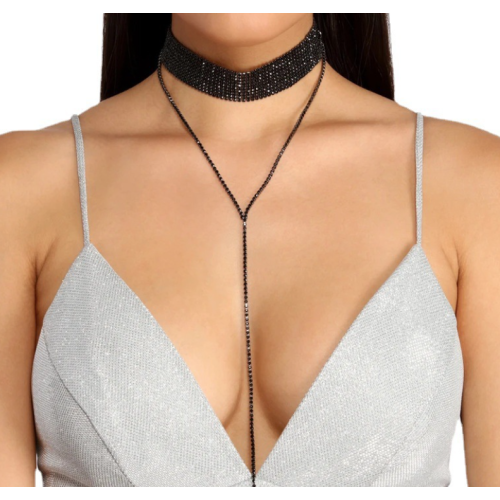 New Black Shiny Five Necklace Ladies Exquisite Double Layer Clavicle Chain Necklace Jewelry for Ladies Gift - 794677171984