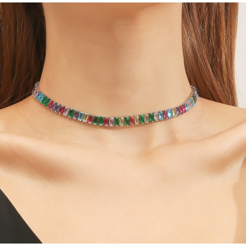 New Shiny Multicolor Necklace Ladies Exquisite Double Layer Clavicle Chain Necklace Jewelry for Ladies Gift - 794677171986