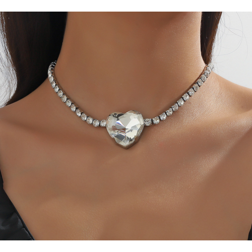New Shiny Silver  Heart Necklace Ladies Exquisite Clavicle Chain Necklace Jewelry for Ladies Gift - 794677171987