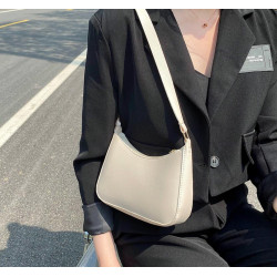 White Retro Solid Color PU Leather Shoulder Underarm Bag Women's Fashion Handbags Casual Hobos Purses and Handbag Ladies Hand Bags