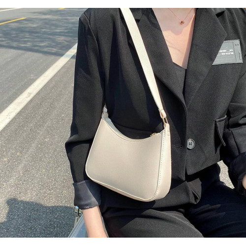 White Retro Solid Color PU Leather Shoulder Underarm Bag Women's Fashion Handbags Casual Hobos Purses and Handbag Ladies Hand Bags - 794677172057