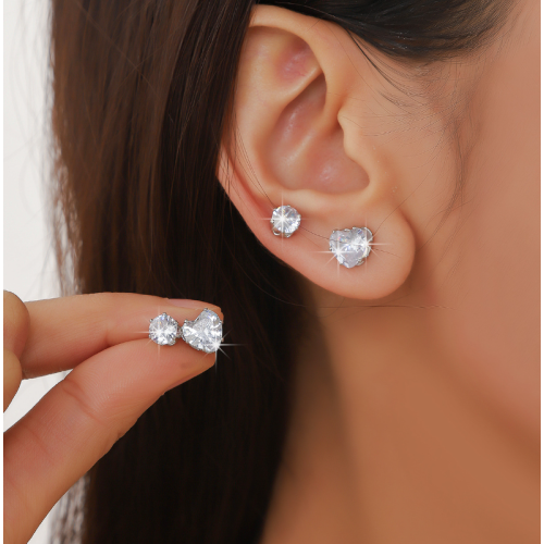 Sparkling Women's Cubic Zirconia Heart Stud Earrings Gorgeous Female Wedding Party Fashion Ear Piercing Accessories New Jewelry - 794677172021