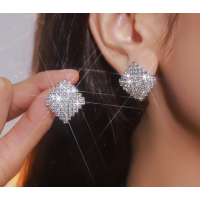 Sparkling Silver Women's Cubic Zirconia Square Stud Earrings Gorgeous Female Wedding Party Fashion Ear Piercing Accessories New Jewelry