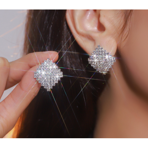 Sparkling Silver Women's Cubic Zirconia Square Stud Earrings Gorgeous Female Wedding Party Fashion Ear Piercing Accessories New Jewelry - 794677172039