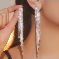 Fashion Luxury White Tassel CZ Drop Earrings New Engagement Wedding Ear Accessories for Women Fancy Anniversary Gift