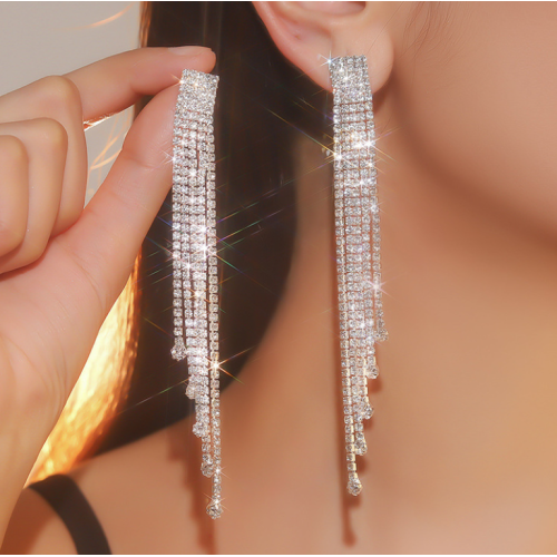 Fashion Luxury White Tassel CZ Drop Earrings New Engagement Wedding Ear Accessories for Women Fancy Anniversary Gift - 794677172023
