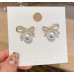 New Style Temperament White Color Wedding Bow Stud Earrings for Women Rhinestone Bowknot Ball Earring Girls Party Jewelry - 794677172046