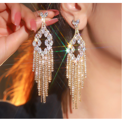 Sparkling gold Women's Cubic Zirconia Stud Earrings Gorgeous Female Wedding Party Fashion Ear Piercing Accessories New Jewelry - 794677172051