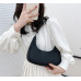 Black Retro Solid Color PU Leather Shoulder Underarm Bag Women's Fashion Handbags Casual Hobos Purses and Handbag Ladies Hand Bags - 794677172060