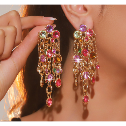 Fashion Luxury Multicolor Tassel CZ Drop Earrings New Engagement Wedding Ear Accessories for Women Fancy Anniversary Gift - 794677172025