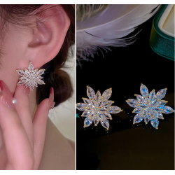Imitation Snowflake Silver Stud Earrings for Women Round Wedding Party Ear Jewelry Wholesale