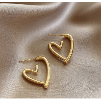 Imitation Gold Heart Stud Earrings for Women Round Wedding Party Ear Jewelry Wholesale