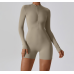 2pcs Beige Yoga Sets Womens Outfits Peach Hip Lifting Suit Neck Hanging Sports Bra Shockproof Quick Drying Shorts Set Female Tracksuit - 794677172094-1