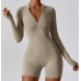 2pcs Beige Yoga Sets Womens Outfits Peach Hip Lifting Suit Neck Hanging Sports Bra Shockproof Quick Drying Shorts Set Female Tracksuit - 794677172094-1