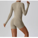 2pcs Beige Yoga Sets Womens Outfits Peach Hip Lifting Suit Neck Hanging Sports Bra Shockproof Quick Drying Shorts Set Female Tracksuit - 794677172094-1