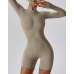 2pcs Beige Yoga Sets Womens Outfits Peach Hip Lifting Suit Neck Hanging Sports Bra Shockproof Quick Drying Shorts Set Female Tracksuit - 794677172094-1