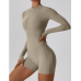 2pcs Beige Yoga Sets Womens Outfits Peach Hip Lifting Suit Neck Hanging Sports Bra Shockproof Quick Drying Shorts Set Female Tracksuit - 794677172094-1