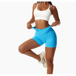 Blue Women Sports Shorts High Waist Yoga Shorts Slim Fit Butt Lift Gym Running High Elastic Biker Shorts