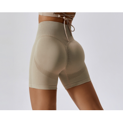 Beige Women Sports Shorts High Waist Yoga Shorts Slim Fit Butt Lift Gym Running High Elastic Biker Shorts