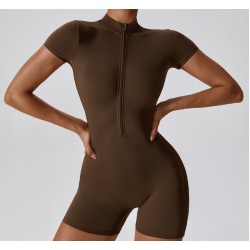 Yoga Set Brown Women Fitness Rompers Sexy One Piece Strap Tummy Control Padded Sports Bra Workout JumpSuits Sportswear